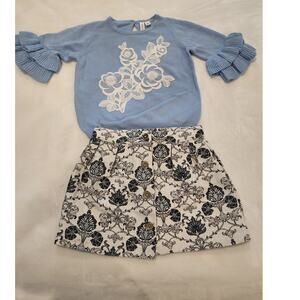 Janie & Jack Girls Floral Sweater & Skirt Set Sz 3